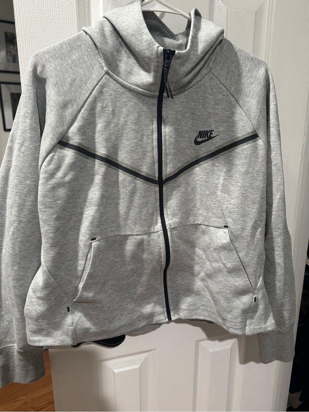 Nike Light Heather Gray Full-Zip Hoodie with Black Accents
